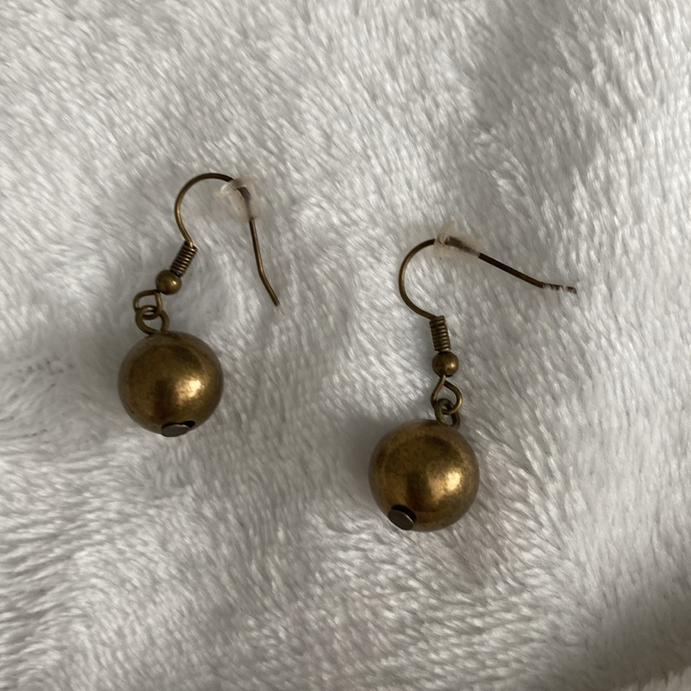 Bronze pearls / marbles spherical earrings - Picture 2 of 8